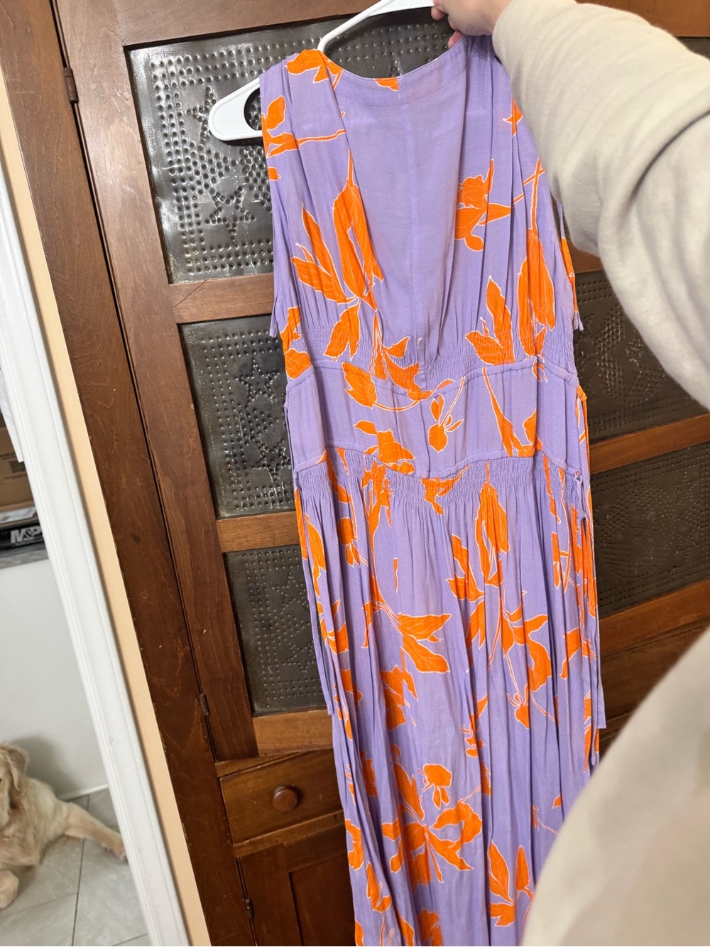 Thaikoon Lavender & Orange Floral V-Neck Midi Dress Sz 12 - Picture 5 of 10